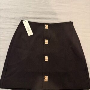 Commense Black Mini Skirt with Gold Square Accent Buttons